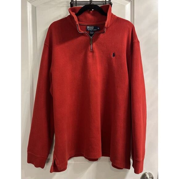 Polo Ralph Lauren XXL 2XL Knit Sweater Mens 1/4 Zip Pullover Mock Neck Red - Picture 1 of 4